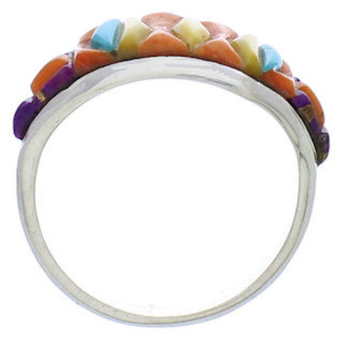 Southwest Multicolor Inlay Sterling Silver Ring Size 6-3/4 EX50509